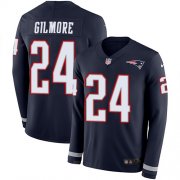 Wholesale Cheap Nike Patriots #24 Stephon Gilmore Navy Blue Team Color Men's Stitched NFL Limited Therma Long Sleeve Jersey
