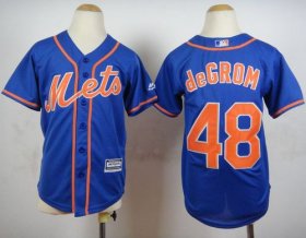 Wholesale Cheap Mets #48 Jacob DeGrom Blue Alternate Home Cool Base Stitched Youth MLB Jersey