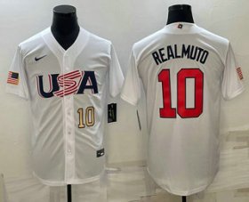 Cheap Men\'s USA Baseball #10 JT Realmuto Number 2023 White World Baseball Classic Stitched Jersey