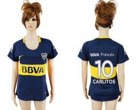 Wholesale Cheap Women\'s Boca Juniors #10 Carlitos Home Soccer Club Jersey