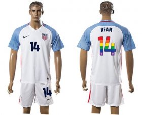 Wholesale Cheap USA #14 Ream White Rainbow Soccer Country Jersey
