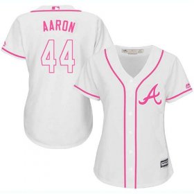 Wholesale Cheap Braves #44 Hank Aaron White/Pink Fashion Women\'s Stitched MLB Jersey