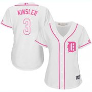 Wholesale Cheap Tigers #3 Ian Kinsler White/Pink Fashion Women's Stitched MLB Jersey