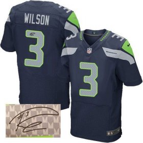 Wholesale Cheap Nike Seahawks #3 Russell Wilson Steel Blue Team Color Men\'s Stitched NFL Elite Autographed Jersey