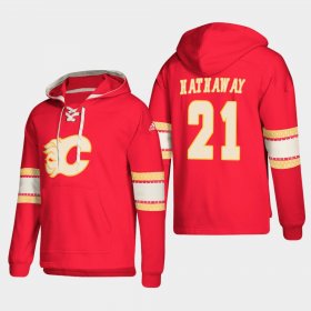 Wholesale Cheap Calgary Flames #21 Garnet Hathaway Red adidas Lace-Up Pullover Hoodie