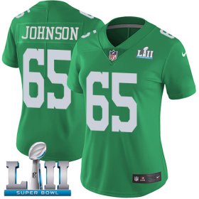 Wholesale Cheap Nike Eagles #65 Lane Johnson Green Super Bowl LII Women\'s Stitched NFL Limited Rush Jersey