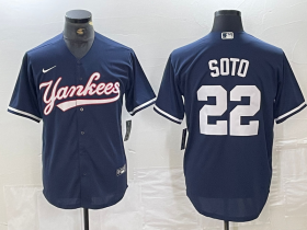 Cheap Men\'s New York Yankees #22 Juan Soto Navy Cool Base Stitched Baseball Jersey
