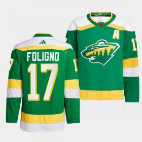 Wholesale Cheap Men\'s Minnesota Wild #17 Marcus Foligno Green 2022-23 Reverse Retro Stitched Jersey