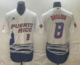 Cheap Men\'s Puerto Rico Baseball #8 Eddie Rosario Number 2023 White World Classic Stitched Jerseys