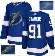 Wholesale Cheap Adidas Lightning #91 Steven Stamkos Blue Home Authentic Fashion Gold Stitched NHL Jersey