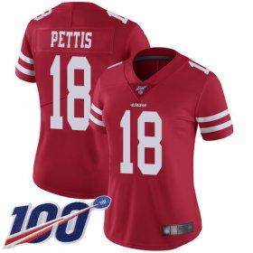 Wholesale Cheap Nike 49ers #18 Dante Pettis Red Team Color Women\'s Stitched NFL 100th Season Vapor Limited Jersey
