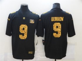 Cheap Men\'s Cincinnati Bengals #9 Joe Burrow 2020 Black Leopard Print Fashion Limited Stitched Jersey