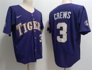 Cheap Men's LSU Tigers #3 ylan Crews Purple 2023 Stitched Baseball Jersey