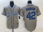 Wholesale Cheap Men's Los Angeles Dodgers #42 Jackie Robinson Grey With Patch Cool Base Stitched Baseball Jersey1