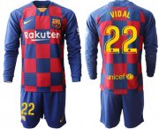 Wholesale Cheap Barcelona #22 Vidal Home Long Sleeves Soccer Club Jersey