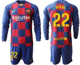 Wholesale Cheap Barcelona #22 Vidal Home Long Sleeves Soccer Club Jersey