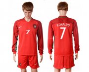 Wholesale Cheap Portugal #7 Ronaldo Home Long Sleeves Soccer Country Jersey