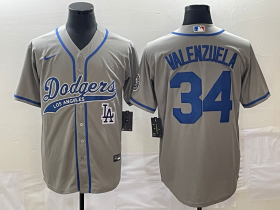Wholesale Cheap Men\'s Los Angeles Dodgers #34 Fernando Valenzuela Grey With Patch Cool Base Stitched Baseball Jersey