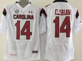Wholesale Cheap Men\'s South Carolina Gamecocks #14 Connor Shaw White NCAA Football Under Armour Jersey