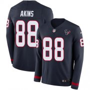 Wholesale Cheap Nike Texans #88 Jordan Akins Navy Blue Team Color Youth Stitched NFL Limited Therma Long Sleeve Jersey