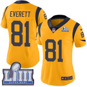 Wholesale Cheap Nike Rams #81 Gerald Everett Gold Super Bowl LIII Bound Women\'s Stitched NFL Limited Rush Jersey