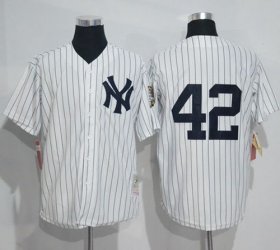 Wholesale Cheap Mitchell And Ness Yankees #42 Mariano Rivera White Strip Throwback Stitched MLB Jersey