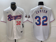 Cheap Men's Texas Rangers #32 Evan Carter Number White 2023 World Series Champions Cool Base Jersey