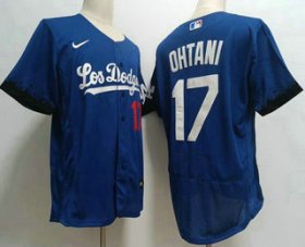 Cheap Men\'s Los Angeles Dodgers #17 Shohei Ohtani Number Blue 2021 City Connect Flex Base Stitched Jersey
