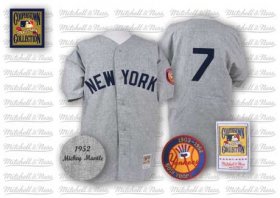 Wholesale Cheap Mitchell And Ness 1952 Yankees #7 Mickey Mantle Grey Stitched MLB Jersey