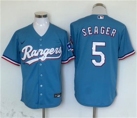 Cheap Men\'s Texas Rangers #5 Corey Seager Blue With Patch Cool Base Stitched Jersey