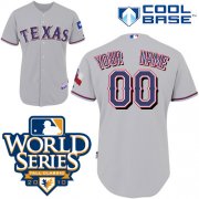 Wholesale Cheap Rangers Customized Authentic Grey Cool Base MLB Jersey w/2010 World Series Patch (S-3XL)