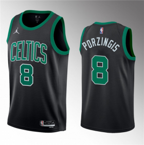 Wholesale Cheap Men\'s Boston Celtics #8 Kristaps Porzingis Black 2023 Draft Statement Edition Stitched Basketball Jersey
