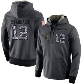 Wholesale Cheap NFL Men\'s Nike Dallas Cowboys #12 Roger Staubach Stitched Black Anthracite Salute to Service Player Performance Hoodie