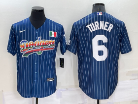 Wholesale Cheap Men\'s Los Angeles Dodgers #6 Trea Turner Rainbow Blue Red Pinstripe Mexico Cool Base Nike Jersey
