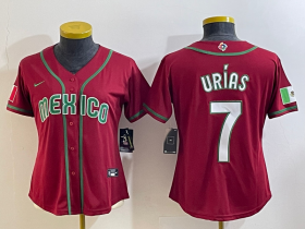 Cheap Women\'s Mexico Baseball #7 Julio Urias Number 2023 Red World Baseball Classic Stitched Jersey12