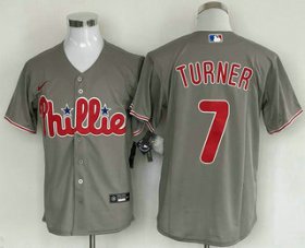 Cheap Men\'s Philadelphia Phillies #7 Trea Turner Grey Cool Base Stitched Baseball Jersey