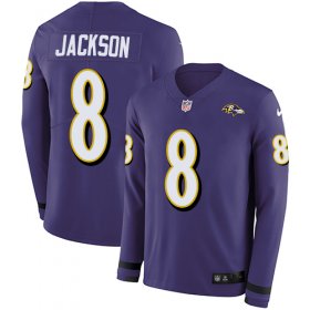 Wholesale Cheap Nike Ravens #8 Lamar Jackson Purple Team Color Men\'s Stitched NFL Limited Therma Long Sleeve Jersey