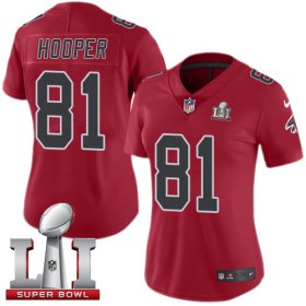 Wholesale Cheap Nike Falcons #81 Austin Hooper Red Super Bowl LI 51 Women\'s Stitched NFL Limited Rush Jersey