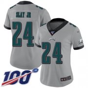 Wholesale Cheap Nike Eagles #24 Darius Slay Jr Silver Women's Stitched NFL Limited Inverted Legend 100th Season Jersey