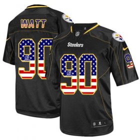 Wholesale Cheap Nike Steelers #90 T. J. Watt Black Men\'s Stitched NFL Elite USA Flag Fashion Jersey