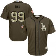 Wholesale Cheap Dodgers #99 Hyun-Jin Ryu Green Salute to Service Stitched Youth MLB Jersey
