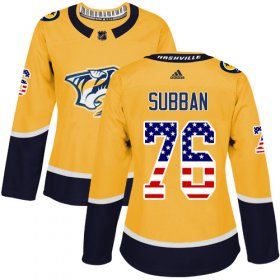 Wholesale Cheap Adidas Predators #76 P.K Subban Yellow Home Authentic USA Flag Women\'s Stitched NHL Jersey