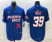 Cheap Men's Puerto Rico Baseball #39 Edwin Diaz Number 2023 Blue World Baseball Classic Stitched Jerseys