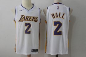 Wholesale Cheap Men\'s Los Angeles Lakers #2 Lonzo Ball New White 2017-2018 Nike Swingman Stitched NBA Jersey