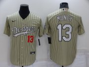 Wholesale Cheap Men's Los Angeles Dodgers #13 Max Muncy Cream Pinstripe Stitched MLB Cool Base Nike Jersey