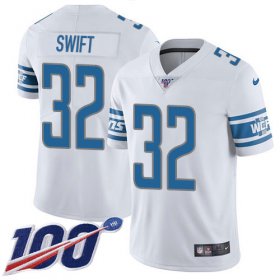 Wholesale Cheap Nike Lions #32 D\'Andre Swift White Men\'s Stitched NFL 100th Season Vapor Untouchable Limited Jersey