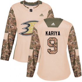 Wholesale Cheap Adidas Ducks #9 Paul Kariya Camo Authentic 2017 Veterans Day Women\'s Stitched NHL Jersey