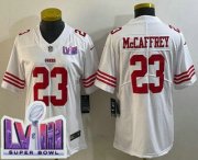 Cheap Women's San Francisco 49ers #23 Christian McCaffrey Limited White LVIII Super Bowl Vapor Jersey