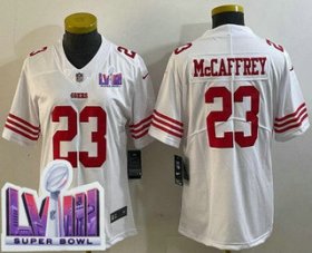 Cheap Women\'s San Francisco 49ers #23 Christian McCaffrey Limited White LVIII Super Bowl Vapor Jersey