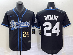 Wholesale Cheap Men\'s Los Angeles Dodgers #24 Kobe Bryant Number Black With Patch Cool Base Stitched Baseball Jersey